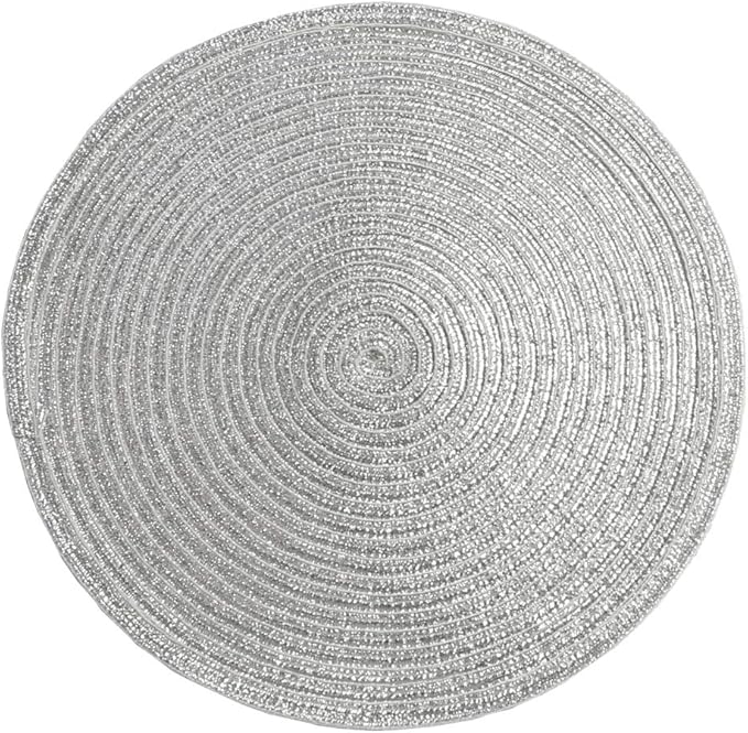 SHACOS Christmas Silver Glitter Round Placemats Set of 6 Sparkle Bling Place Mats Glitz Table Mats for Holiday Home Party Wedding Festive Table Decoration (6, Silver)