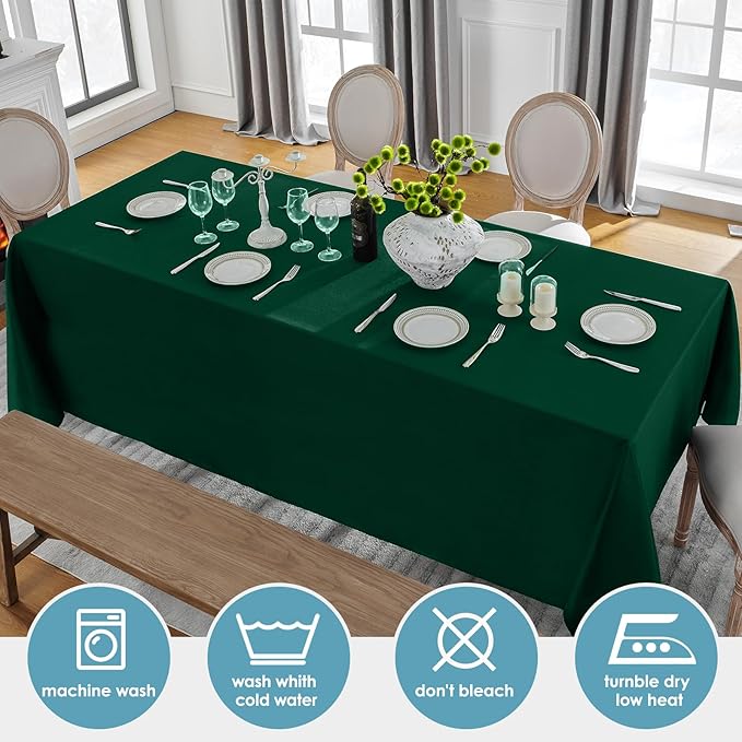 VidaFete Tablecloth 10 Pack 90 * 132inch Rectangle Table Cloth Polyester, Stain Wrinkle Resistant Polyester Dining Table Cover for Kitchen Dinning Party Wedding Rectangular Buffet Decoration(Green)