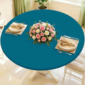 Round Spandex Tablecloth, Elastic Fitted Waterproof Tablecloths for 31"-35" Tables, Stretch Washable Picnic Table Cover for Camping, Dining, Indoor and Outdoor,Peacock Blue
