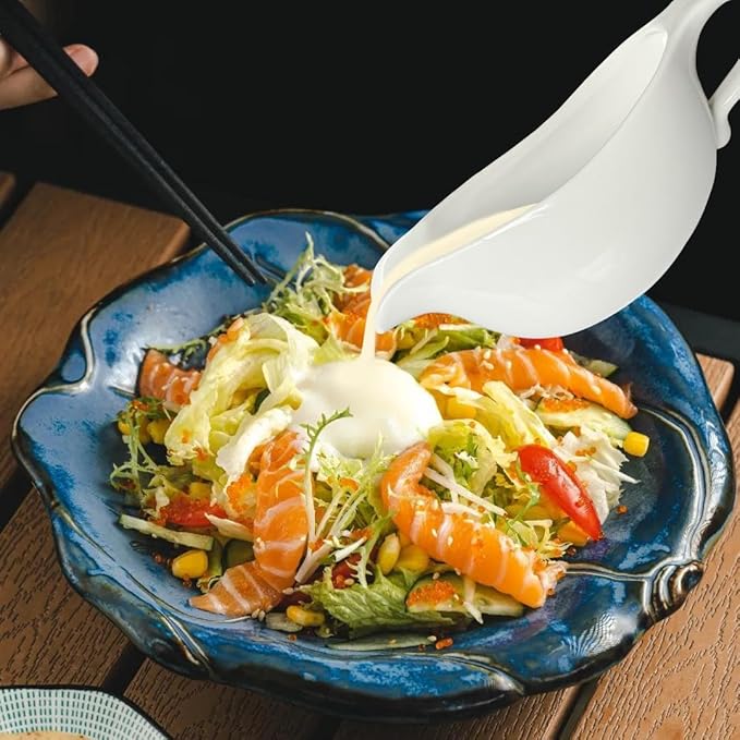 20 OZ Gravy Boat - White Meat Sauce Boat With Spoon - Perfect for Gravy, Sauces and Syrups, Salad Dressings, Creamer, Broth, and More Server