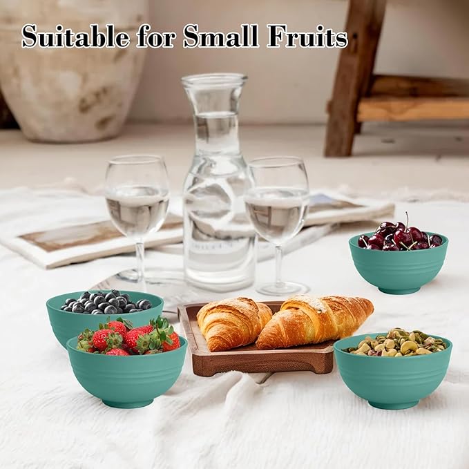Wrova wheat straw snack bowls 10oz set of 8 - Unbreakable Dessert Bowls Dishwasher Safe - Small Handy Bowls for Ice Cream,Yogurt and Fruits. Green