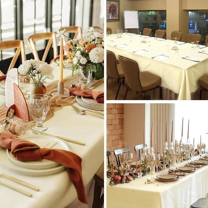 8 Pack Beige Tablecloth 60 x 102 Inch Rectangular Table Cloth for 6 Foot Rectangle Tables, Wrinkle Resistant Washable Polyester Fabric Table Covers for Wedding Party Banquet Buffet and Camping