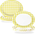 50Pcs Yellow Gingham Oval Paper Plates 10"x12" Large Yellow and White Buffalo Checkered Plaid Plates Disposable Heavy Duty Gingham Party Supplies for Picnic BBQ Baby Shower Birthday Party Decorations