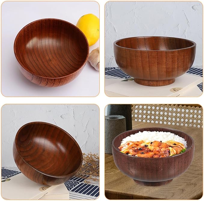 Large 16cm Wooden Salad Bowl Heat-resistant Wood Serving Bowl for Kitchen and Dining Multipurpose Food for Salad Fruit and Bread Sturdy Smooth Finish