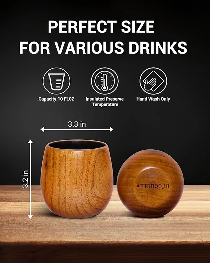 Wooden Bourbon Drinking Glass - Charred Wooden Whiskey Cup - Whiskey Glass for Men - Bourbon Gifts for Men Who Have Everything - Birthday Gifts for Dad Husband Boyfriend or Brother (2 Pack)