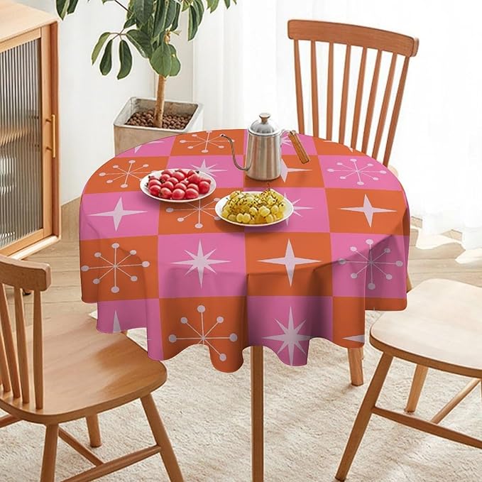 Mid Century Modern Round Tablecloth, Vintage Abstract Colorful Geometrics Modern Print Tablecloth for Home Party Dining Room Kitchen Decor 50Inch(127cm)