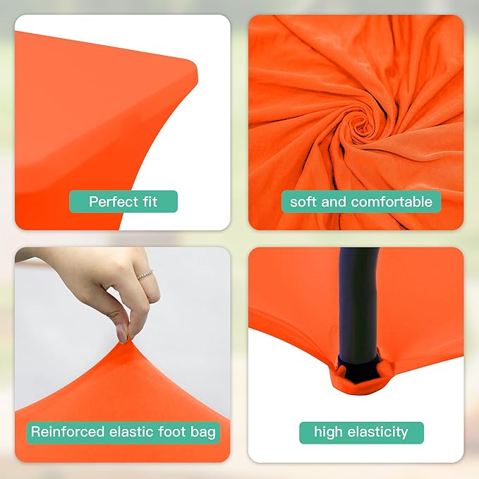 2Pack 8FT Table Cloth for Rectangular Fitted Events Stretch Orange Table Covers Washable Spandex Tablecloth Protector for Party, Wedding, Cocktail, Banquet, Festival