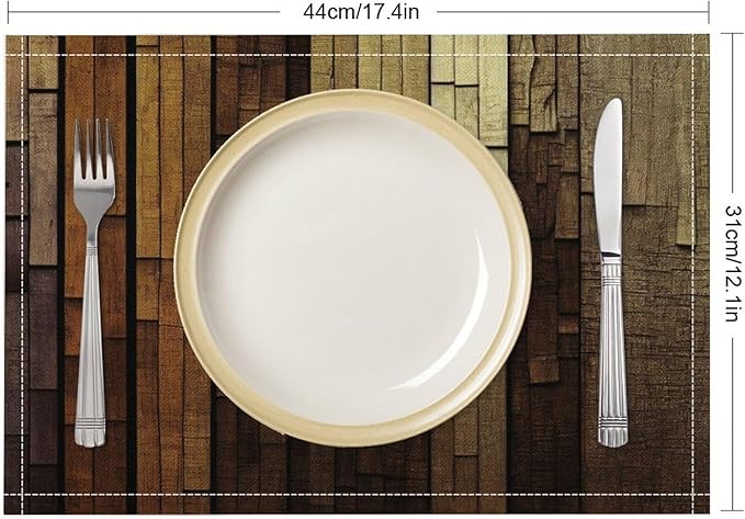Retro Plank Placemat Set, Rural Old Shabby Brown Beige Farmhouse Barn Wooden Board Pattern Home Decor Linen Table Mats for Dining Room Kitchen Party(17x12in) x2P