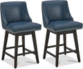 CHITA Counter Height Swivel Bar Stools Set of 2, FSC Certified Upholstered Counter Stools, Modern Swivel Barstools with Wood Legs for Kitchen Island, 26" Seat Height, Faux Leather in Blue