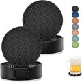 Coasters for Drinks, Silicone Coasters Set of 12 with ABS Holder, Outdoor Coaster for Coffee Table, Non-Slip Rubber Table Cup Mat Desk, Heat Resistant & Scratch-Proof (Black)