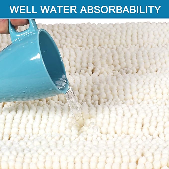H.VERSAILTEX Bath Mats for Bathroom Non Slip Luxury Chenille Striped Bath Rug Absorbent Non Skid Fluffy Soft Shaggy Rugs Washable Dry Fast Plush Carpet Mats for Bath Room, Tub