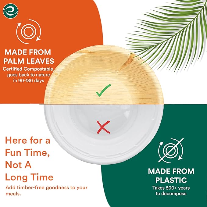 ECO SOUL Palm Leaf Bowl 400 pc, Small 5" (8 Oz) | Round Like Bamboo Bowls, Compostable, Biodegradable, Disposable Palm Leaf Bowls Eco-friendly | Sturdy, Microwave & Oven Safe