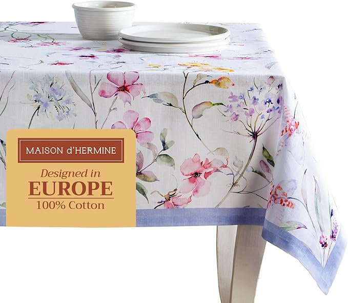 Maison d' Hermine Table Cloth Rectangle Table 100% Cotton 70 x 140 Inches Tablecloth Reusable Decorative for Dining Room Farmhouse Home Valentines Day Decorations Spring Summer - Summer Floral