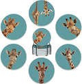 6 Pcs Coasters for Drinks with Holder,Funny Giraffe Absorbent Coaster with Cork Backing,Great Gift for Housewarming,Room Decor,Bar,Holiday Party