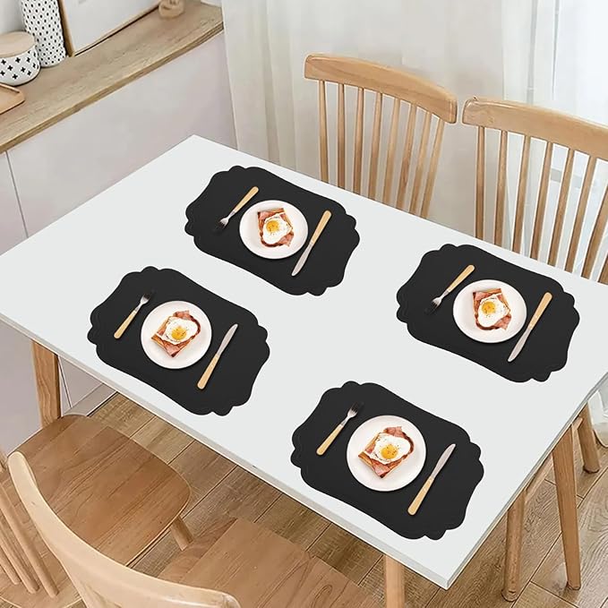 Black Faux Leather Placemats Set of 6,Waterproof PU Placemat for Dining Table,Wipeable Eco-Friendly Kitchen Table Mats Heat Resistant Anti Slip Washable,Modern Table Protectors