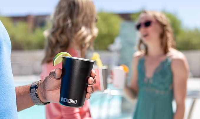 Real Deal Steel Party Pints: 16 oz Pint Cups, Stackable Tumblers, Eco Friendly Premium Metal Drinking Glasses