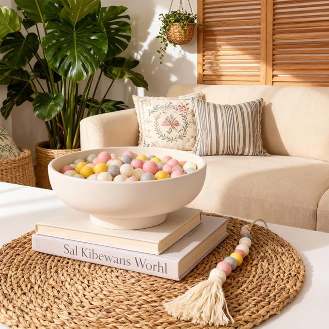 Matte White Pedestal Bowl 10.8in, Food Safe Resin Fruit Holder, Modern Decorative Centerpiece Dish for Coffee Table Dining Table, Entryway Key Catchall, Minimalist Farmhouse Decor