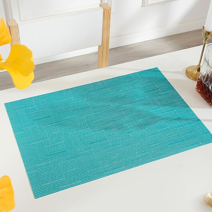 PIGCHCY Placemats Set of 8 Washable Durable Place Mats Vinyl Heat Resistant Non-Slip Table Mats Indoor Outdoor (Turquoise)