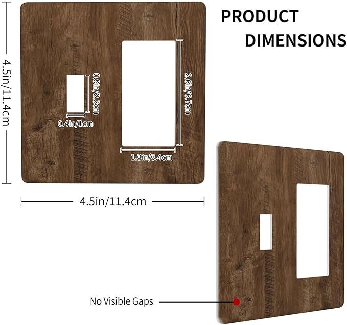 Light Switch Cover Brown Rustic Wood Grain Farmhouse 2 Gang Toggle Rocker Combo Socket Cover Wall Plates Decorative Switch Plates and Outlet Covers for Cabin Bedroom Decor