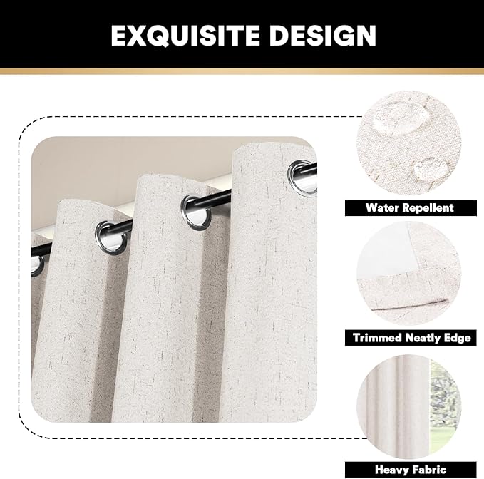 PrinceDeco Blackout Curtains 108 Inches Long Solid Thermal Insulated with White Liner Full Blackout Soundproof Window Treatment Drapes for Bedroom Living Room, 52" Wide Per Panel, Set of 2,Ivory