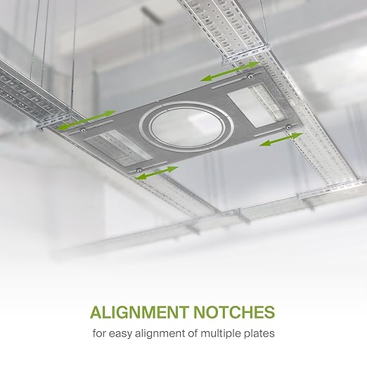ASD New Construction Mounting Plate with Symmetric Round Hole - 8-10-12" Flat Steel Rough-in Wafer Light Bracket, LED Recessed Lighting Housing, 6 Pack