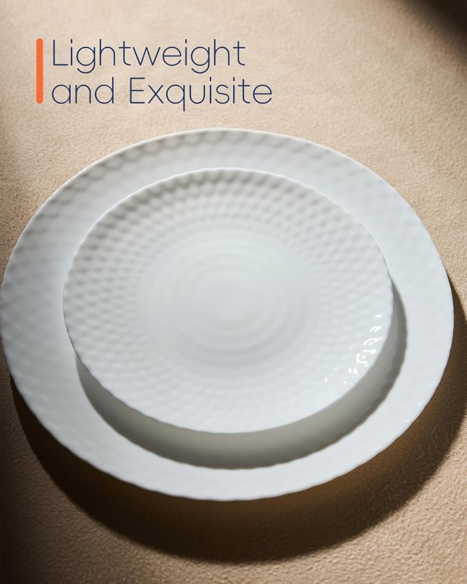 7.5 inch Appetizer Plate Set of 6, Opal Glass Round Geometric Faceted Small White Plates for Salad Dessert, Kitchen, Dishwasher and Microwave Safe