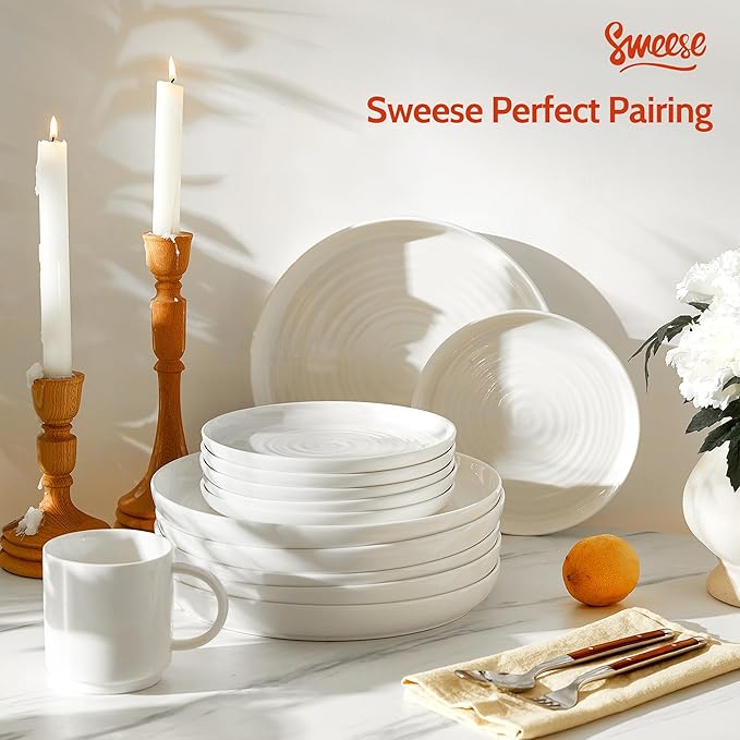 Sweese Dessert Plates, 7.8 Inch Porcelain Round Salad Plates Set of 6, Small Appetizer, Small Dish Set, Microwave & Dishwasher Safe, Scratch Resistant Slates set, White