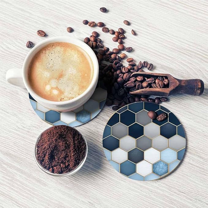 Soft Blue Gradient Cubes Drink Coasters Modern Marble Geometric Diamond Luxury Marbling Grid Housewarming Presentss for New Home Present for Friends,2 Pcs,4 X 4 X 0.35 Inches