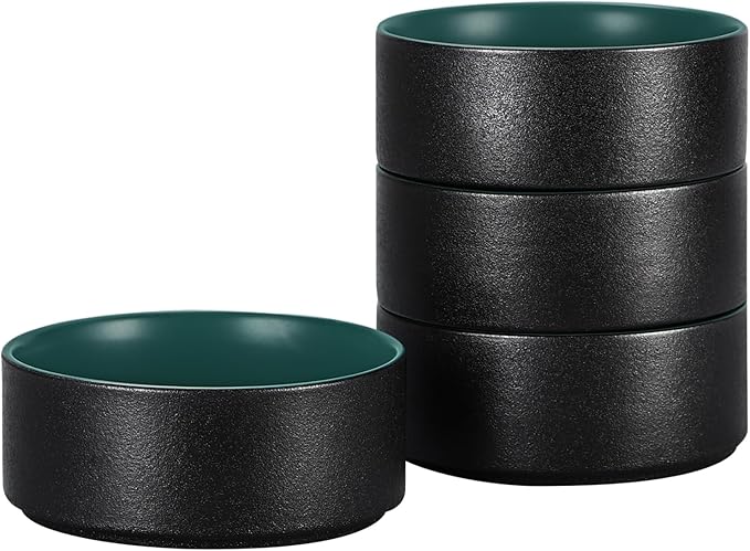 GZG Ceramic Cereal Bowls Set of 4,6 Inch Stoneware Salad Bowls,Dishwasher and Microwave Safe,Stackable,Scratch Resistant for Oatmeal,Fruit,Salads and Ricel(Dark Green)