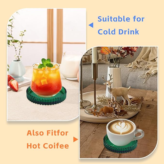 Glass Coasters Pack of 12 for Drinks,Round Cup Coasters,Crystal Coasters Coffee Coaster Table Coasters Pub Coaster,Decor for Office Kitchen Bar Dining Room Living Room,Jewelry Storage,Green