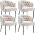 Mid-Century Dining Chairs Set of 4, Tufted Upholstered Linen Dining Room Chairs Comfy Side Chair Armchair Guest Chair with Wooden Legs for Dining Room Living Room, Beige