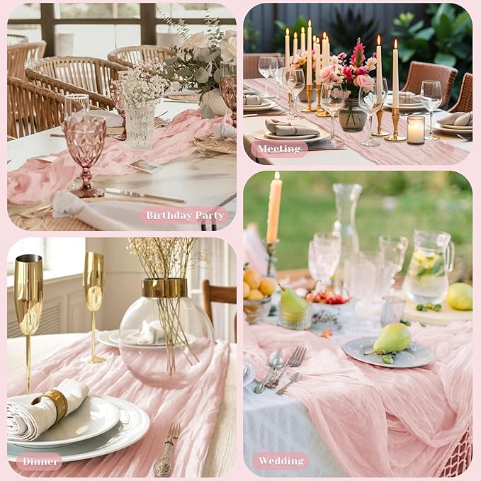 Pink Table Runner, 10Ft 120in Cheesecloth Table Runner, Gauze Rustic Cheese Cloth Table Runners for Wedding, Party, Baby & Bridal Shower, Boho Table Runners for Christmas Thanksgiving Halloween Easter
