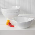 Euro Ceramica Highlands Collection Chip Resistant Semi Oval Salad, 4pc Bowl Set, white