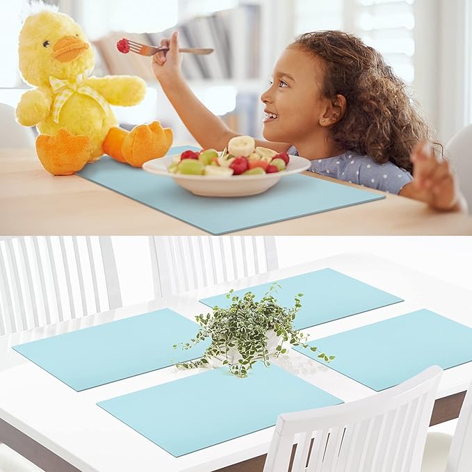 IYYI Silicone Placemats, Placemats Set of 4, Kids Place Mats, Waterproof Table Mat, Heat Resistant Non-slipTable Mats for Dining Table (Light Blue)