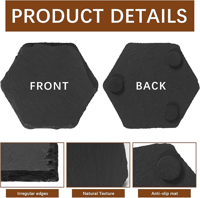 24PCS Slate Rock Coasters Black Bulk Blank Laser Engraved Hand Painted Beverage Coasters, Non-Slip Bottom Mat, Home Office Kitchen Gift Wedding Bar Party