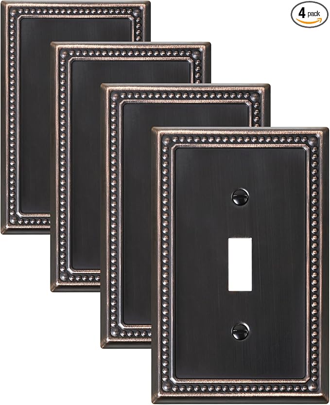 4-Pack Single Toggle Light Switch Cover Plate, Pearls Decorative Switch Plate Covers, Aged Bronze 1 Gang Metal Wall Plate, Corrosion Resistant