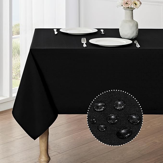 Rectangle Tablecloth Waterproof 60x120 inch Linen Textured Table Cloth Stain and Wrinkle Resistant Washable, Decorative Fabric Table Cover for Dining, Party and Camping, Black