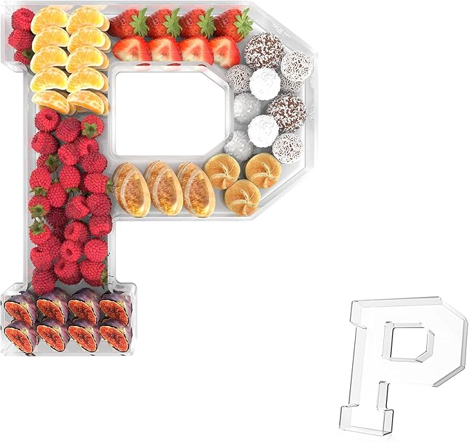 11" Acrylic Letter Charcuterie Tray, Charcuterie Letters Fillable Box for Food, Reusable Serving Cake Candy Dish Display Tray for Birthday Anniversary Party Decoration (Letter P)