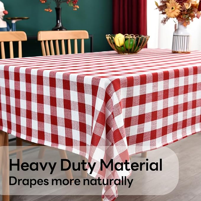 Gingham Tablecloth Rectangle Table Cloth Heavy Duty Cotton Checkered Table Cover for Spring Picnic Kitchen Dining(C-Red, 52x120 inch)