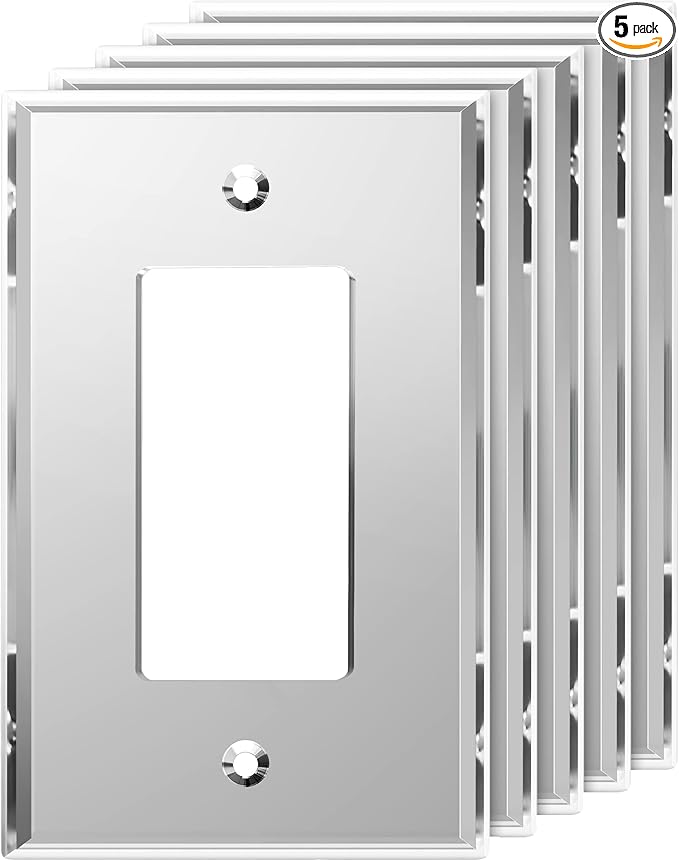 LIDER Reflective Acrylic Decorator Wall Plate, Mirrored Light Switch Plate, Plexiglass Outlet Cover, Acrylic Glass, Oversized 1-Gang 5.25" x 3.44", LWP-31O-ASV5P, Silver, 5 Pack
