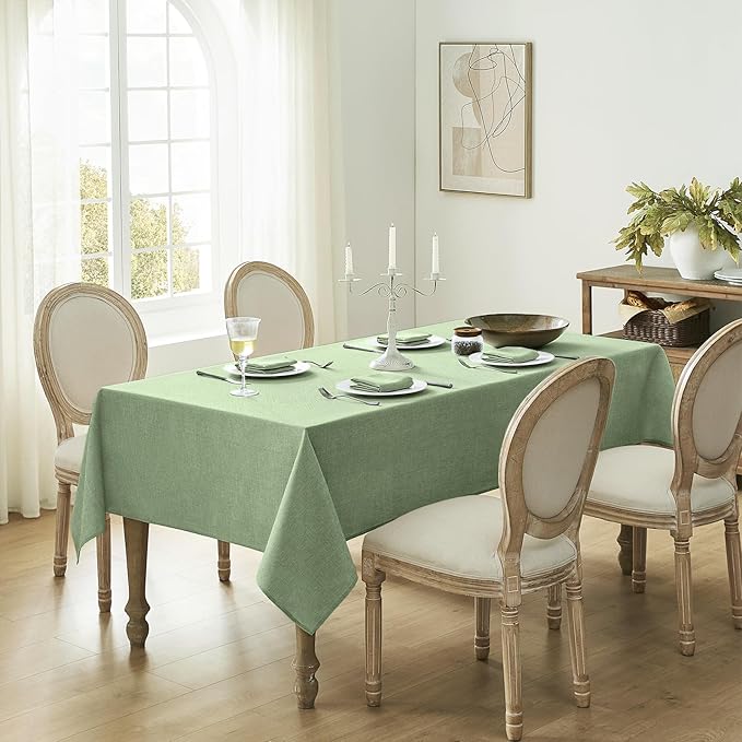 Softalker Large Tablecloths Rectangular 120 x 60 inch Linen Textured Table Cloth Outdoor Waterproof, Stain and Wrinkle Resistant,Sage Green Table Cloths for 6/8 Foot Rectangle Tables Decor for Spring