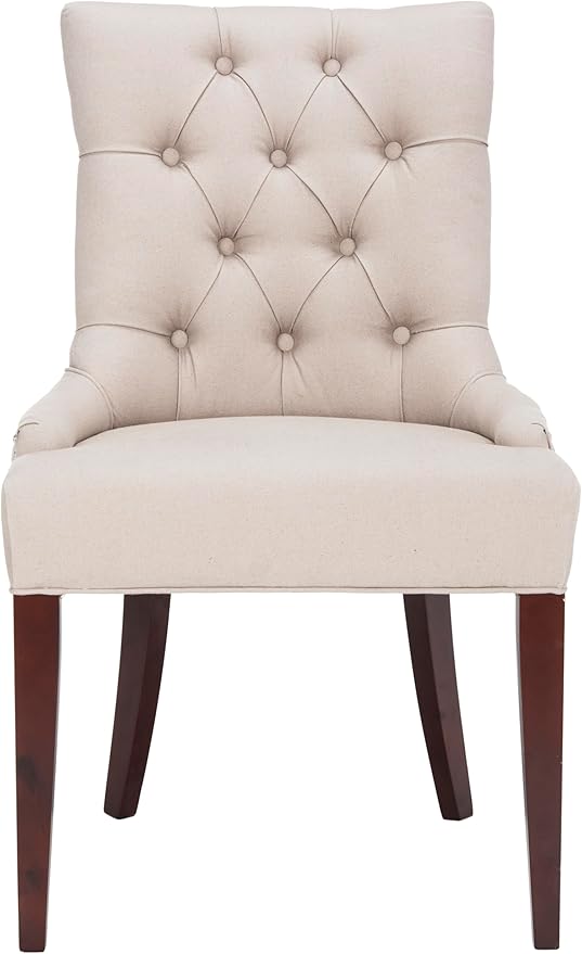 SAFAVIEH Home Collection - Amanda Tufted Upholstered Taupe Dining Chair Set of 2, Nailhead Trim, Classic Design (MCR4515A-SET2)