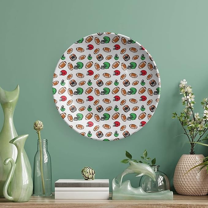 Ceramic Display Plate, American Football Ceramic Hanging Decorative Plate, Cartoon Style Rugby Icons Balls American, 10 Inch, Living Room Kitchen Decoration Household, Multicolor
