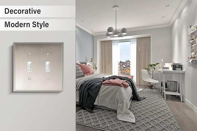 Henne Bery Soft Modern Decorative Wall Plate Switch Plate Outlet Cover (Double Toggle, Satin Nickel)