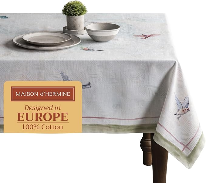 Maison d' Hermine Table Cloth Rectangle Table 100% Cotton 54 x 72 Inches Tablecloth Reusable Decorative for Dining Room Farmhouse Home Valentines Day Decorations Spring Summer - Flying Birds