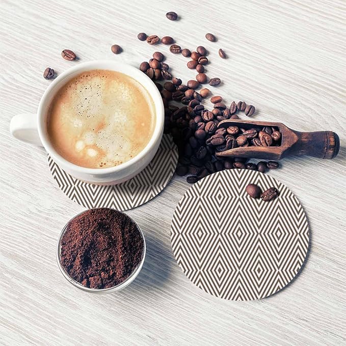 Rhombuses Stripes Anti Slip Coasters Diagonal Lines Chevron Delicate Striped Texture Cups Place Mats for Table Home Decor 4 Inches Living Room Kitchen Coffee Table,2 Pcs