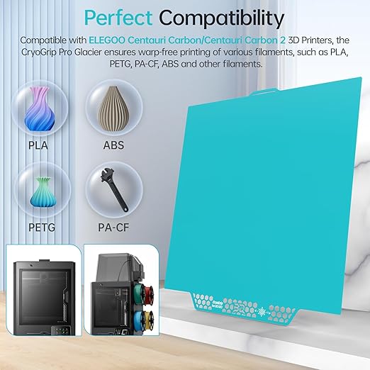 BIQU CryoGrip Pro Glacier Compatible with ELEGOO Centauri Carbon/Centauri Carbon 2 3D Printers 260x286.5mm CC/CC 2 Panda Build Plate Double Sided Upgrade Removable Surface Platform