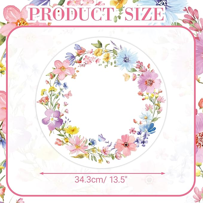 50PCS Floral Placemats Vibrant Watercolor Wildflower Disposable Paper Placemats Round Table Mats for Summer Parties, Weddings & Brunch