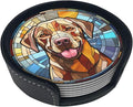Drink Coaster Set of 6, Labrador Retriever Dog Mom Lover Gift,Leather Drink Coasters with Holder,6 Pack Cup/Bar/Drink Coasters for Table/Drinks/Coffee Protection Housewarming Gift