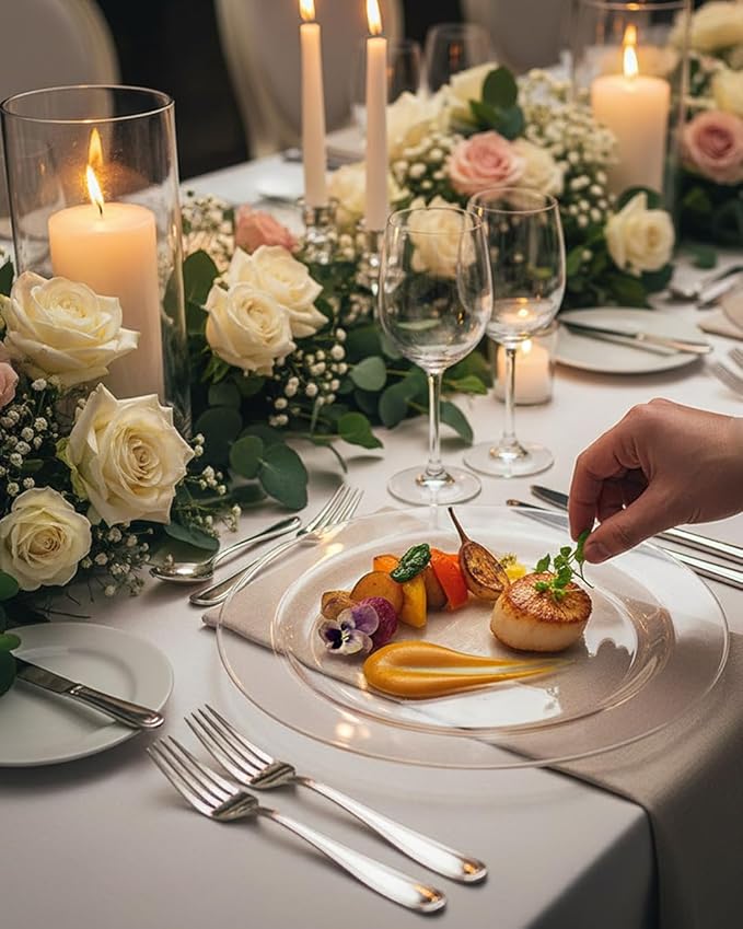bUCLA 100Pieces Clear Plastic Plates -10.25inch Disposable Dinner Plates- Premium Weddings& Party Plates